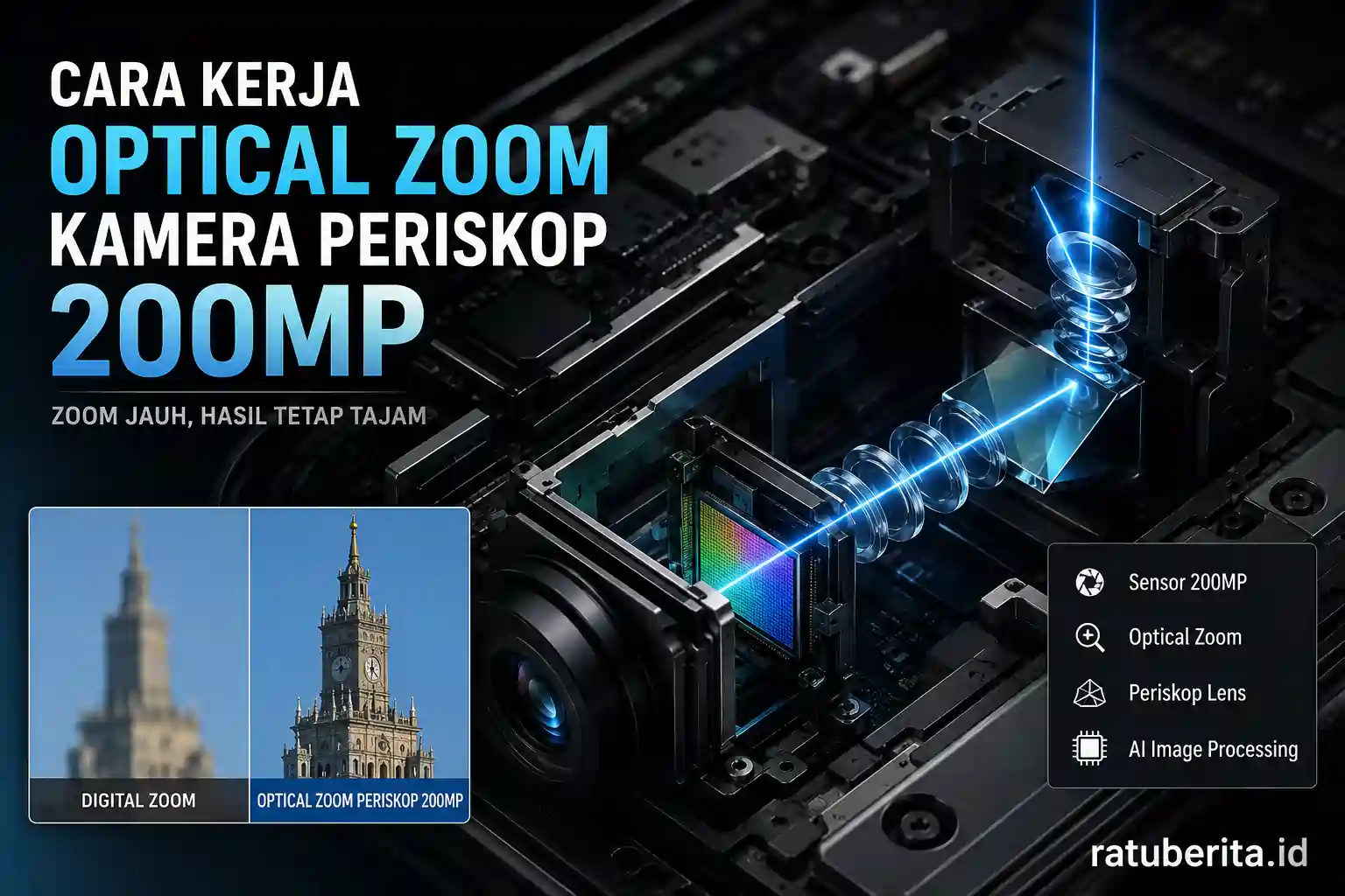 Cara Kerja Optical Zoom Kamera Periskop 200mp